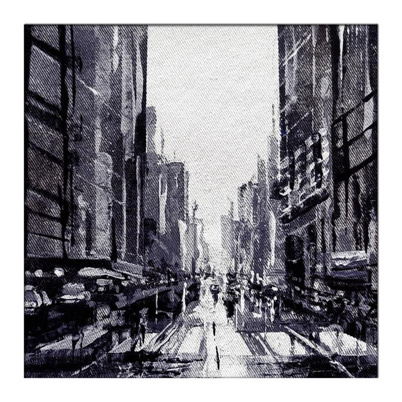 Painting NY black and white by Poumès Jérôme | Painting Figurative Acrylic Urban