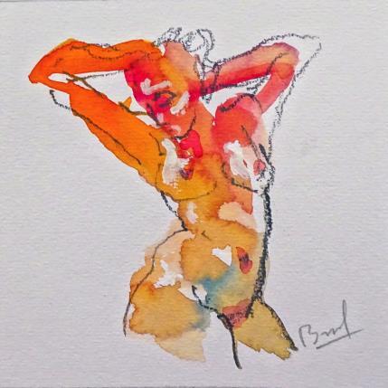 Painting Claire rouge by Brunel Sébastien | Painting Figurative Watercolor Nude