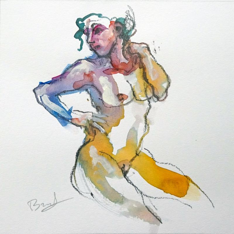 Painting Aurora se retournant by Brunel Sébastien | Painting Figurative Nude Watercolor