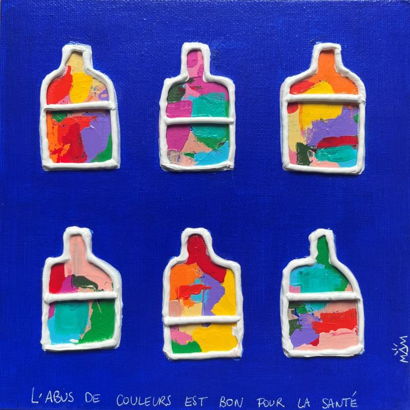 Painting BLUE BOTTLES by Mam | Painting Pop-art Acrylic Pop icons, Society, Still-life