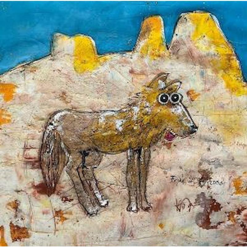 Peinture Coyote, Free in Arizona par Maury Hervé | Tableau Art Singulier Animaux Encre Sable