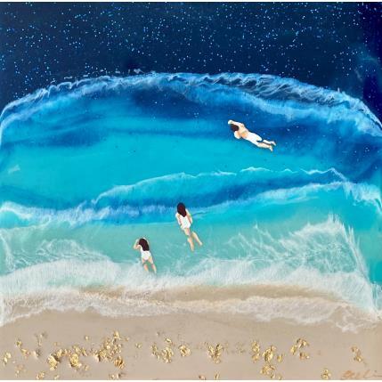 Painting Swimmers in the sky by Aurélie Lafourcade painter | Painting Figurative Acrylic, Resin Marine, Minimalist