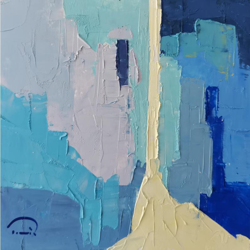 Peinture La rue bleue par Tomàs | Tableau Abstrait Urbain Scènes de vie Huile