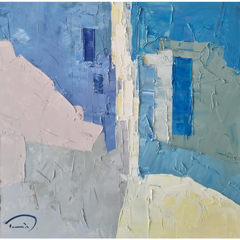 Peinture La maison bleue par Tomàs | Tableau Abstrait Huile scènes de vie, Urbain