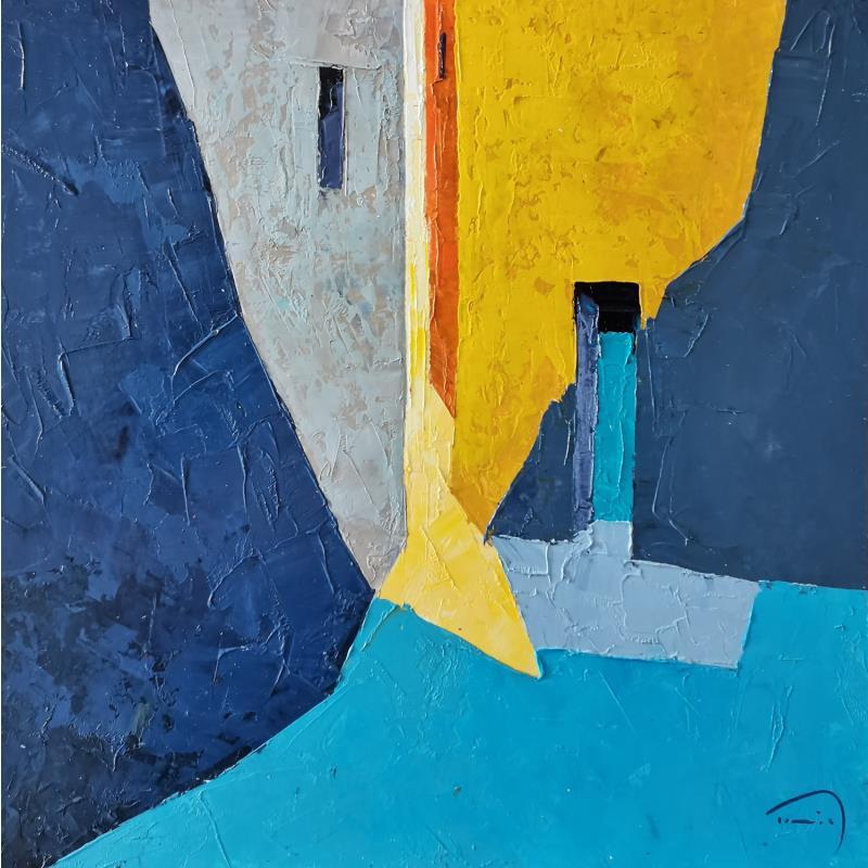 Peinture La porte bleue par Tomàs | Tableau Abstrait Urbain Huile
