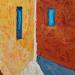 Peinture Deux fenêtres bleues par Tomàs | Tableau Abstrait Urbain Scènes de vie Huile