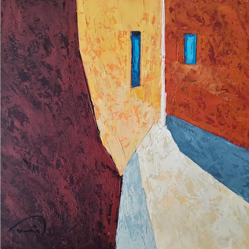 Peinture Deux fenêtres bleues par Tomàs | Tableau Abstrait Huile Scènes de vie, Urbain