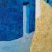 Peinture La porte bleue 1 par Tomàs | Tableau Abstrait Urbain Scènes de vie Huile