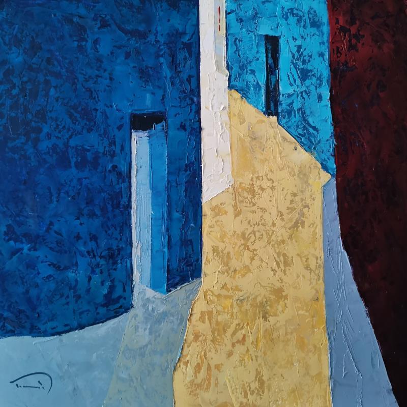 Peinture La porte bleue 1 par Tomàs | Tableau Abstrait Urbain Scènes de vie Huile