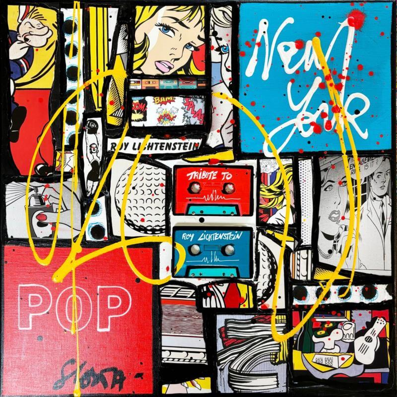 Painting POP NY  (Roy Lichtenstein) by Costa Sophie | Painting Pop-art Acrylic, Gluing, Upcycling Pop icons