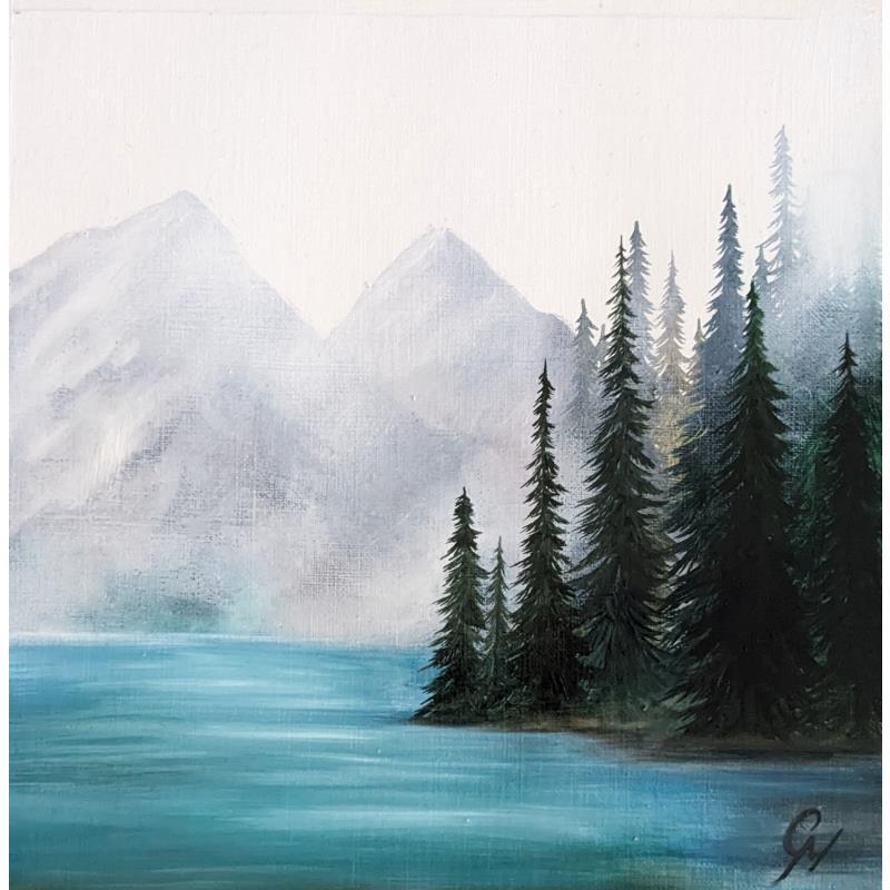 Peinture Lac turquoise  par Pressac Clémence | Tableau Figuratif Paysages Nature Huile