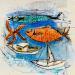 Peinture Dans la vague par Colombo Cécile | Tableau Art naïf Paysages Scènes de vie Aquarelle Acrylique Collage Encre Pastel