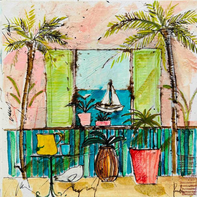 Peinture Nomade dans son jardin par Colombo Cécile | Tableau Art naïf Acrylique, Aquarelle, Collage, Encre, Pastel scènes de vie