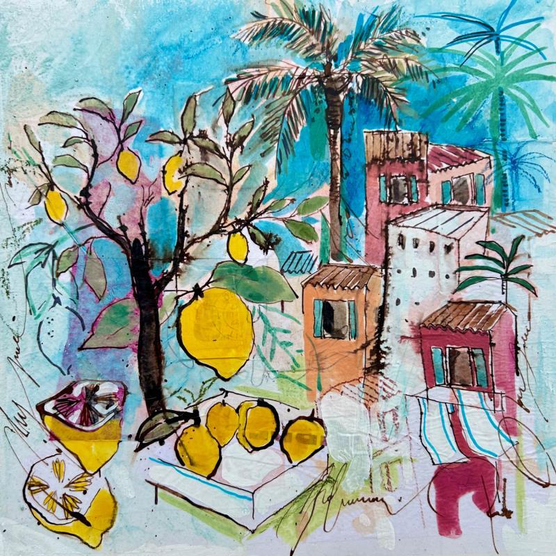 Gemälde Le citronnier von Colombo Cécile | Gemälde Naive Kunst Porträt Alltagsszenen Aquarell Acryl Collage Tinte Pastell