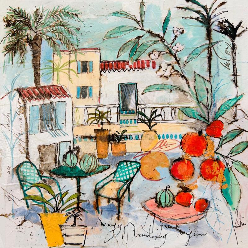 Painting Délices au bastidon by Colombo Cécile | Painting Figurative Acrylic, Gluing, Ink, Pastel, Watercolor Landscapes, Life style, Nature