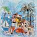 Gemälde Ambiance de Méditerranée von Colombo Cécile | Gemälde Naive Kunst Landschaften Alltagsszenen Aquarell Acryl Collage Tinte Pastell