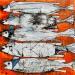 Gemälde Orange fish von Colombo Cécile | Gemälde Figurativ Tiere Stillleben Aquarell Acryl Collage Tinte Pastell