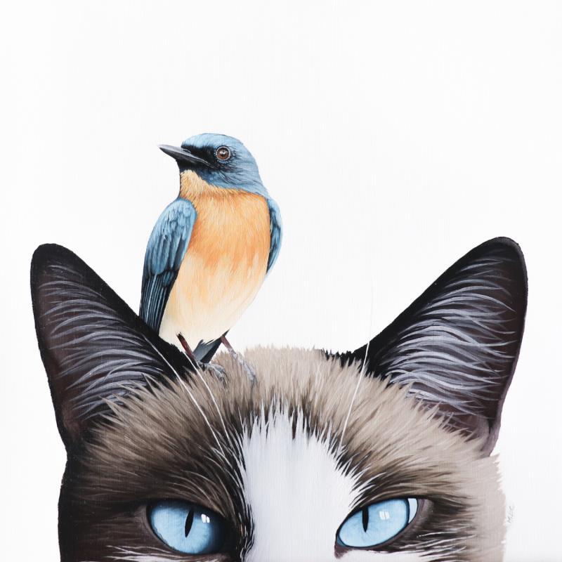 Gemälde BIRD AND CAT 2 von Milie Lairie | Gemälde Realismus Tiere Öl