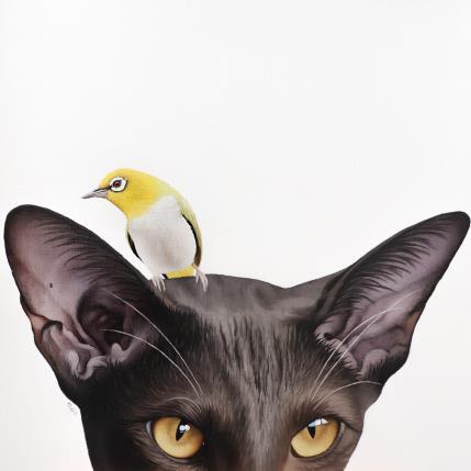 Gemälde BIRD AND CAT 5 von Milie Lairie | Gemälde Realismus Öl Tiere