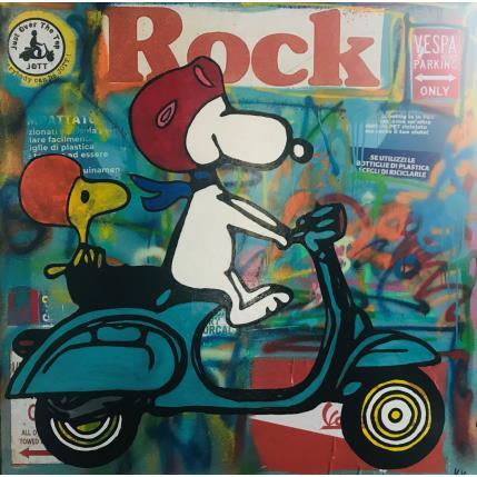 Peinture SNOOPY VESPA par Kikayou | Tableau Pop-art Acrylique, Collage, Graffiti Icones Pop