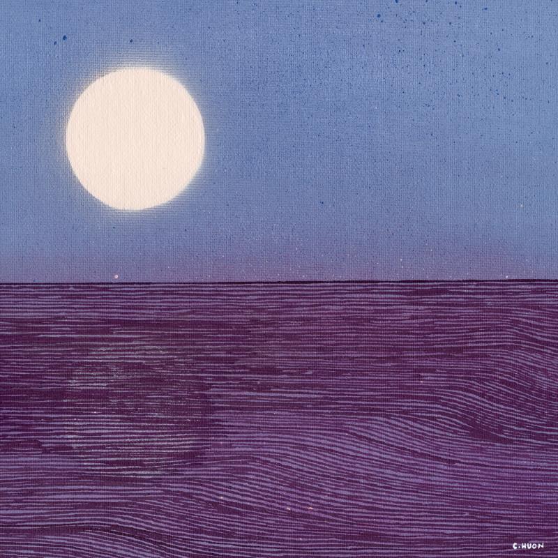 Gemälde Influence lunaire von Huon Coralie | Gemälde Figurativ Landschaften Marine Natur Acryl