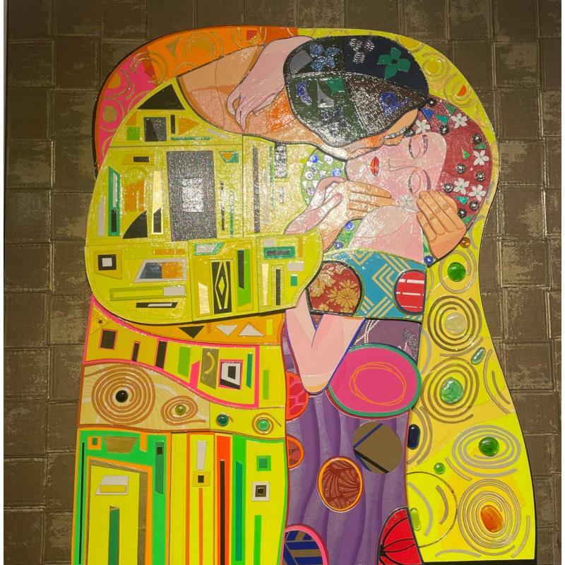 Gemälde El beso von Hernandez Abelardo | Gemälde Materialismus Collage, Upcycling Pop-Ikonen