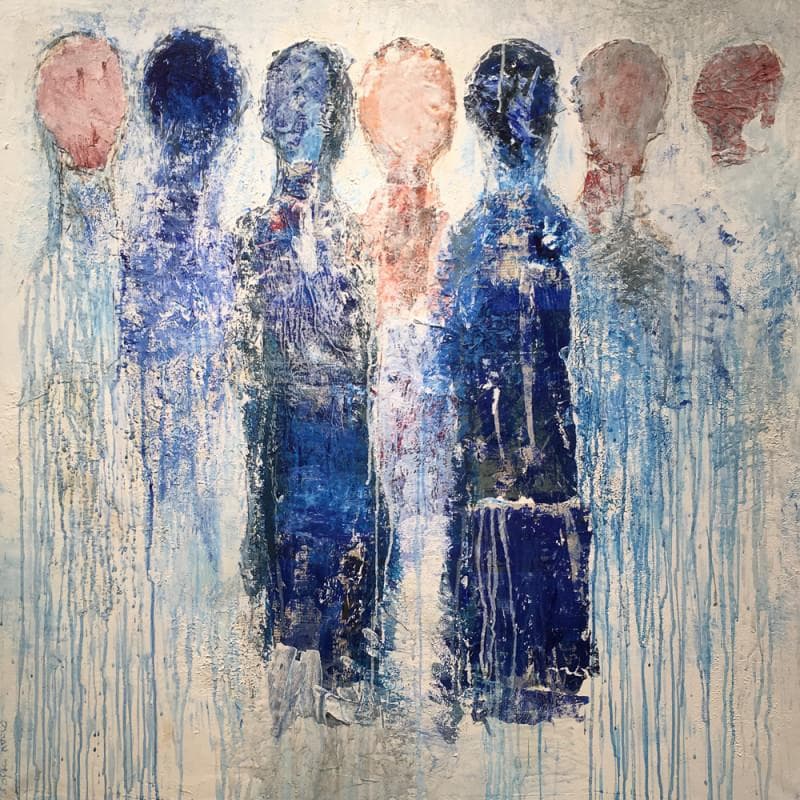 Peinture Les gardiens d'azur par Rocco Sophie | Tableau Art Singulier Acrylique, Huile scènes de vie