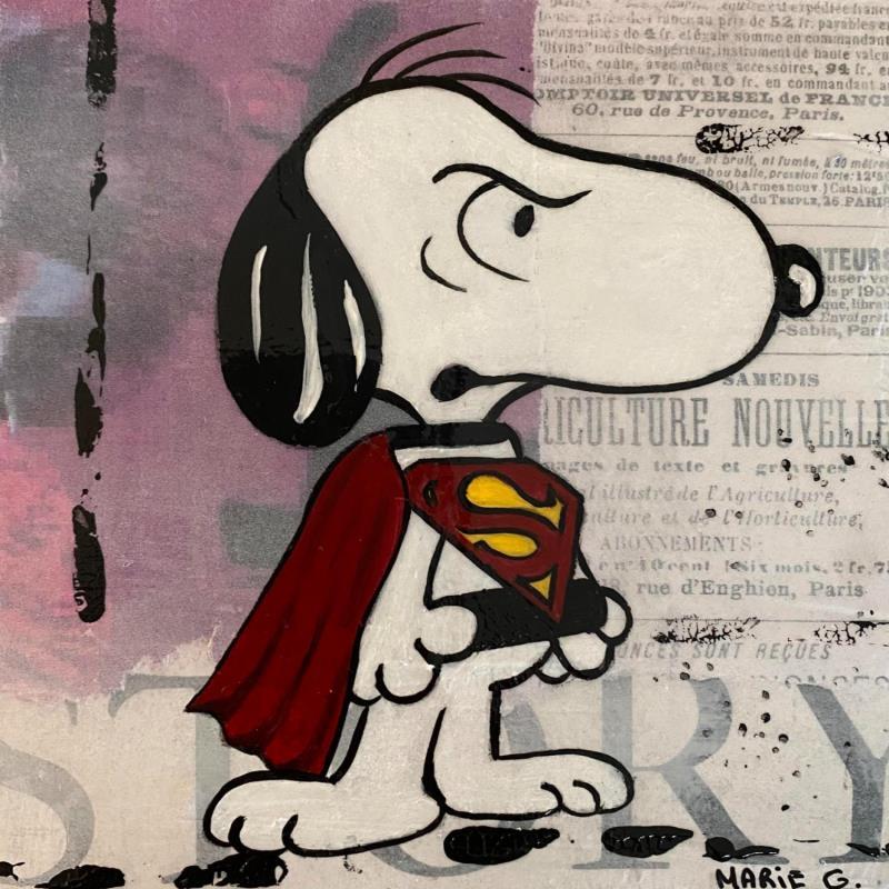 Gemälde Snoopy Superman von Marie G.  | Gemälde Pop-Art Pop-Ikonen Holz Acryl Collage