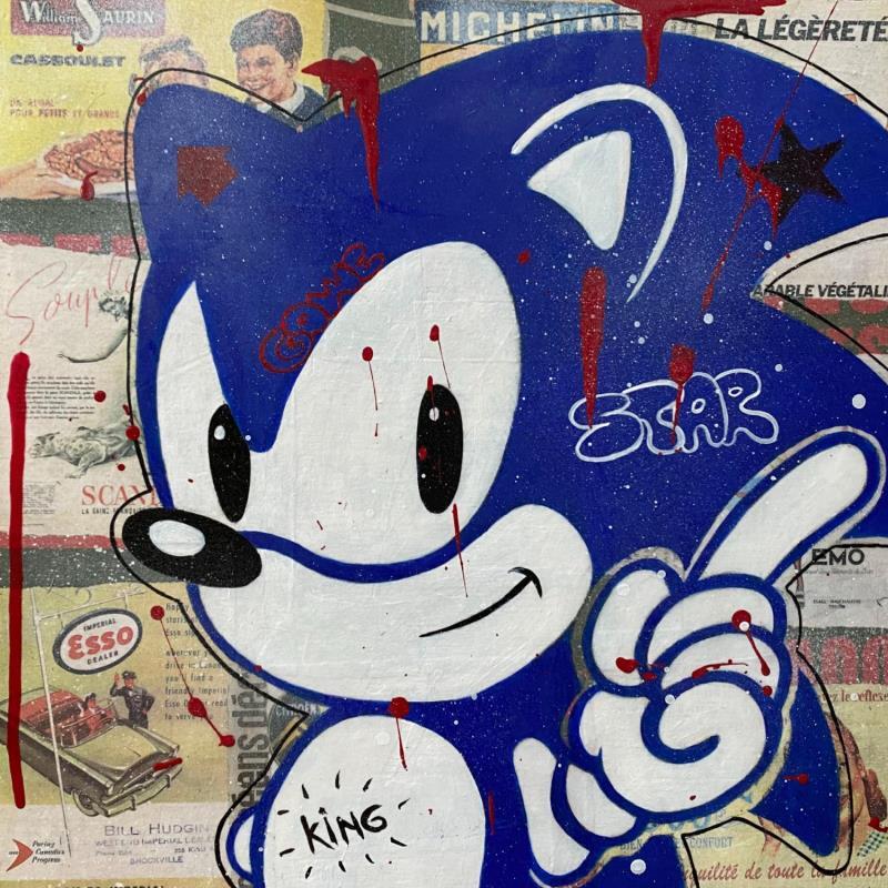 Painting Sonic the star ! by Marie G.  | Painting Pop-art Pop icons Wood Acrylic Gluing