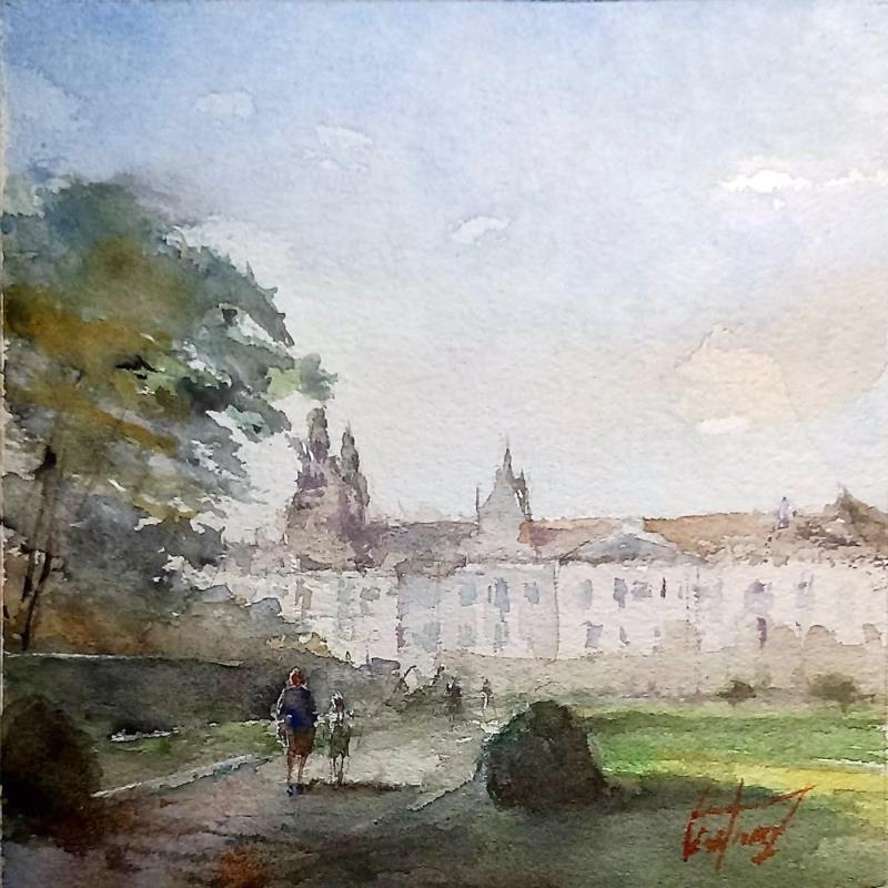 Painting TOURS - LE CHATEAU by Gutierrez | Painting Impressionism Urban Watercolor