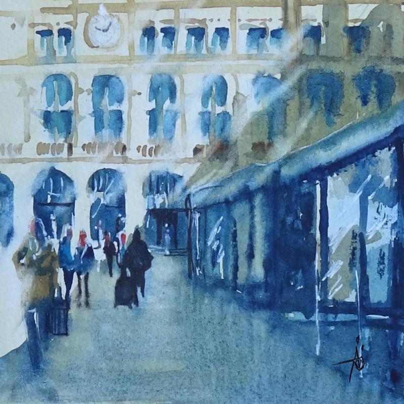 Painting Arrivée gare St-Lazare by Abbatucci Violaine | Painting Figurative Watercolor Life style, Urban