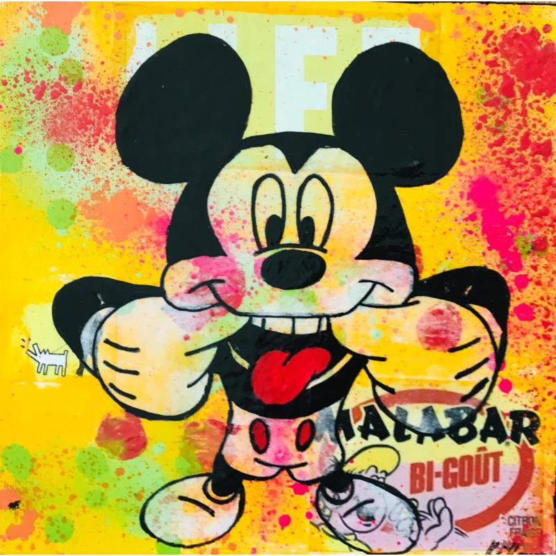Gemälde Mickey tong von Kikayou | Gemälde Pop-Art Pop-Ikonen Graffiti Acryl Collage