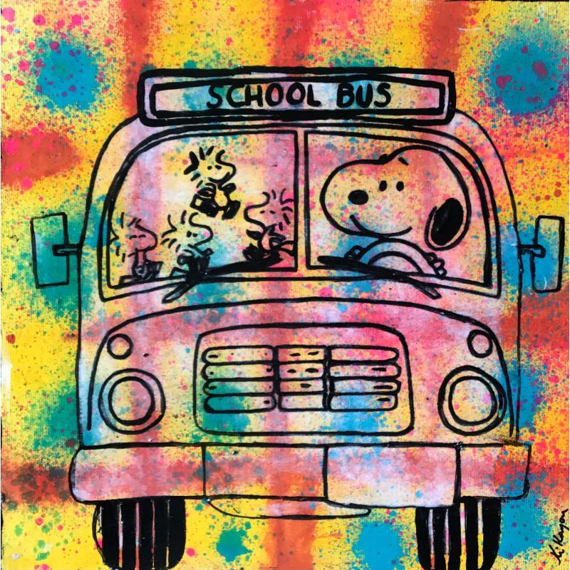 Gemälde School bus von Kikayou | Gemälde Pop-Art Graffiti Acryl Collage