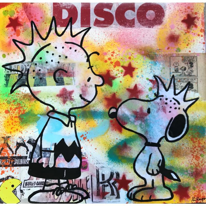 Gemälde Snoopy punk von Kikayou | Gemälde Pop-Art Pop-Ikonen Graffiti Acryl Collage