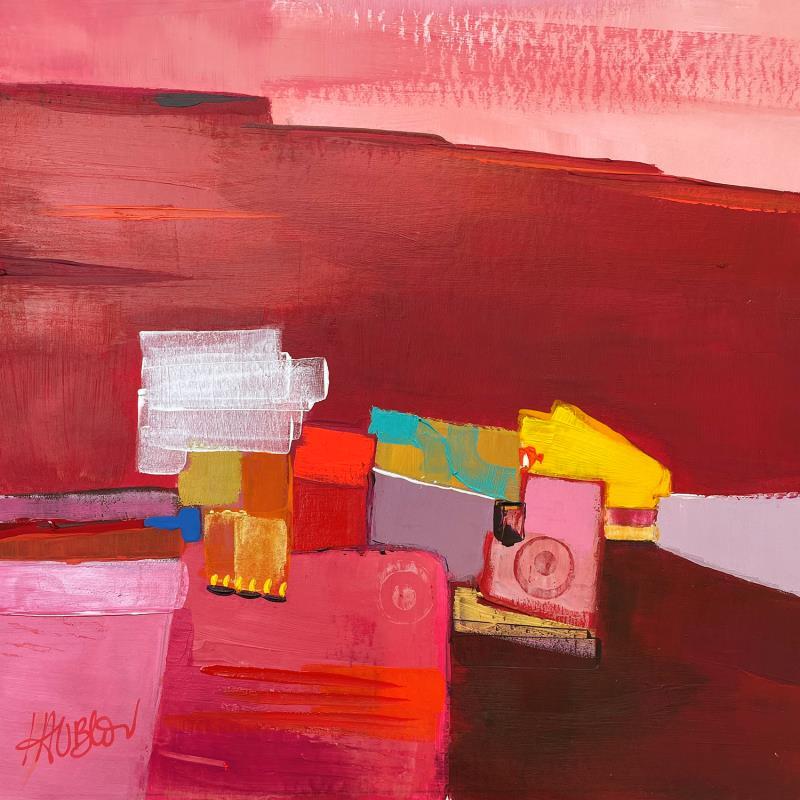 Painting Montagne du soir by Lau Blou | Painting Abstract Acrylic, Cardboard, Gluing Landscapes, Pop icons