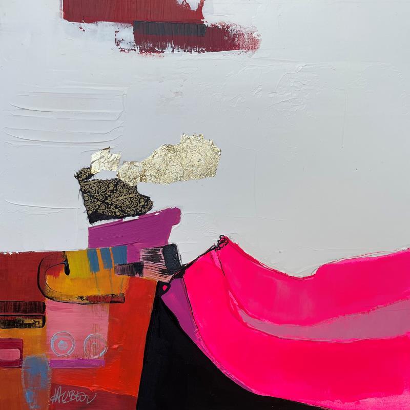 Painting Fleuve rose by Lau Blou | Painting Abstract Acrylic, Cardboard, Gluing Landscapes