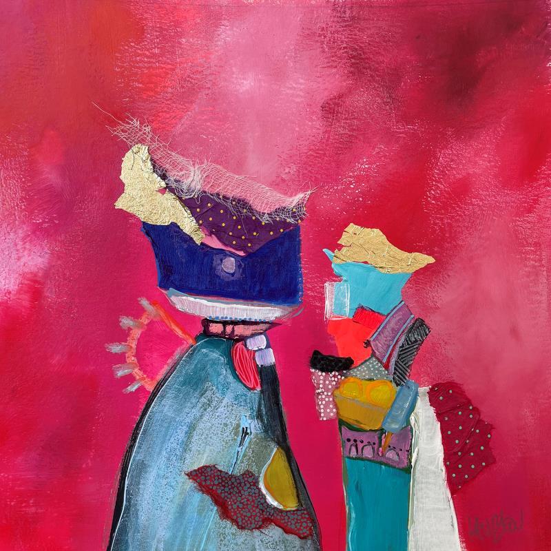 Gemälde Grand-mère et l'enfant von Lau Blou | Gemälde Abstrakt Pappe Acryl Collage