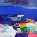 Peinture La grande bleue par Lau Blou | Tableau Abstrait Paysages Carton Acrylique Collage