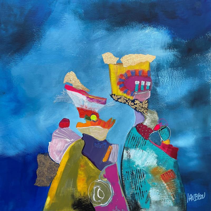 Painting Les geishas by Lau Blou | Painting Abstract Acrylic, Cardboard, Gluing Portrait