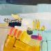 Peinture Champs de blé par Lau Blou | Tableau Abstrait Paysages Acrylique Collage Feuille d'or