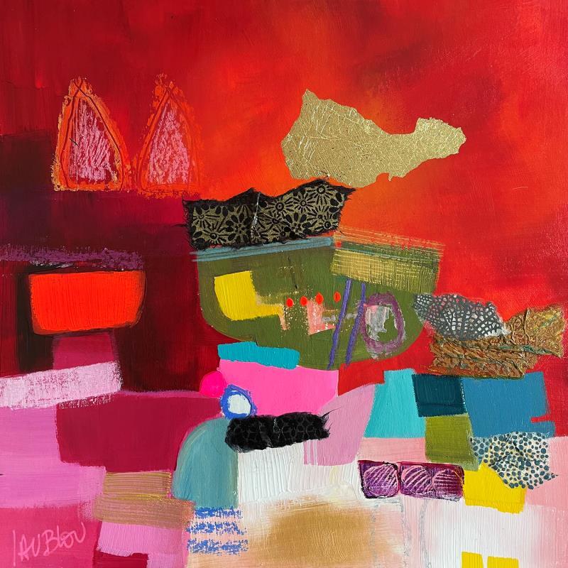 Painting La maison forestière by Lau Blou | Painting Abstract Acrylic, Gluing, Gold leaf Landscapes, Pop icons