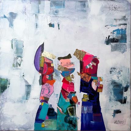 Painting Les amis complices by Lau Blou | Painting Abstract Acrylic, Gluing, Gold leaf, Paper, Pastel Life style