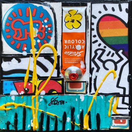 Painting Tribute to Keith Haring by Costa Sophie | Painting Pop art Acrylic, Gluing, Upcycling