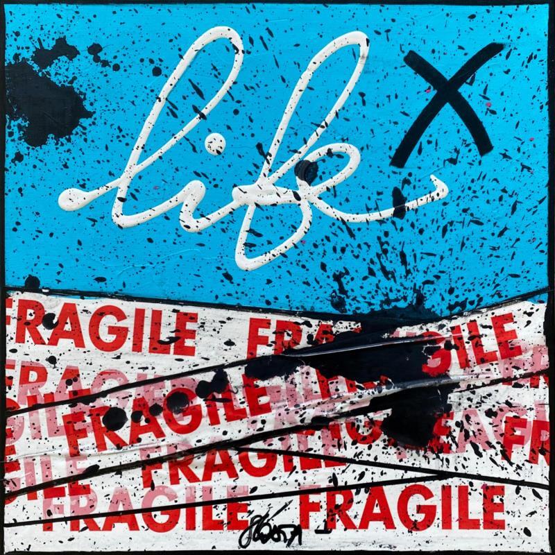 Painting Fragile life (bleu) by Costa Sophie | Painting Pop-art Acrylic, Gluing, Upcycling Society
