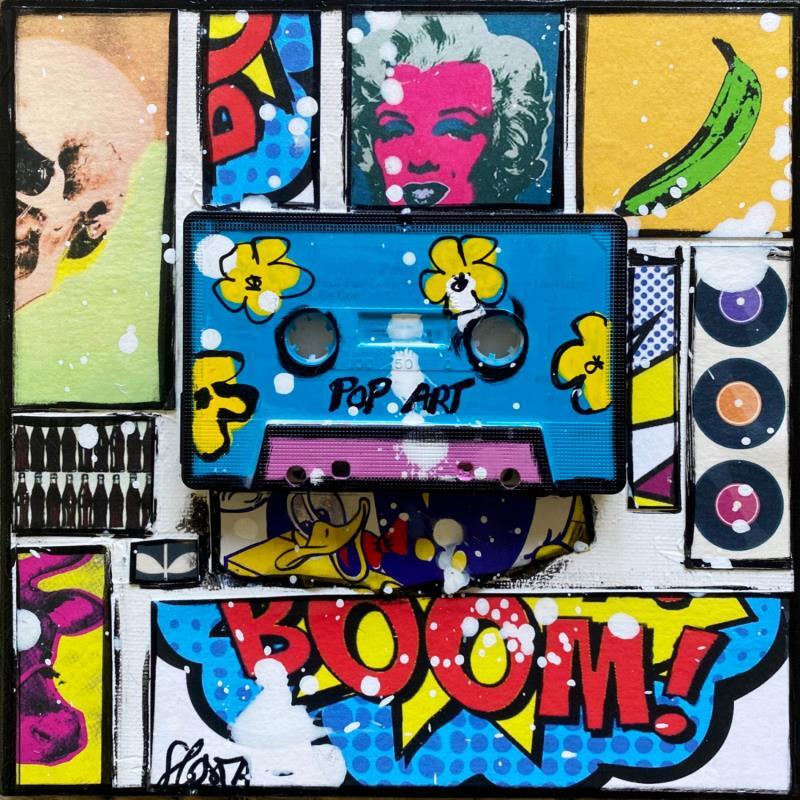 Painting Pop K7 (bleu) by Costa Sophie | Painting Pop art Acrylic, Gluing, Upcycling Pop icons