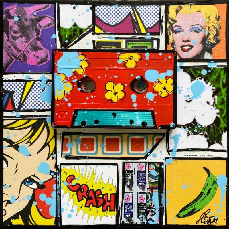 Painting POP K7 (rouge) by Costa Sophie | Painting Pop art Acrylic, Gluing, Upcycling Pop icons