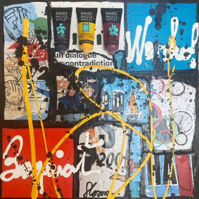 Gemälde Basquiat / Warhol von Costa Sophie | Gemälde Pop-Art Pop-Ikonen Acryl Collage Upcycling