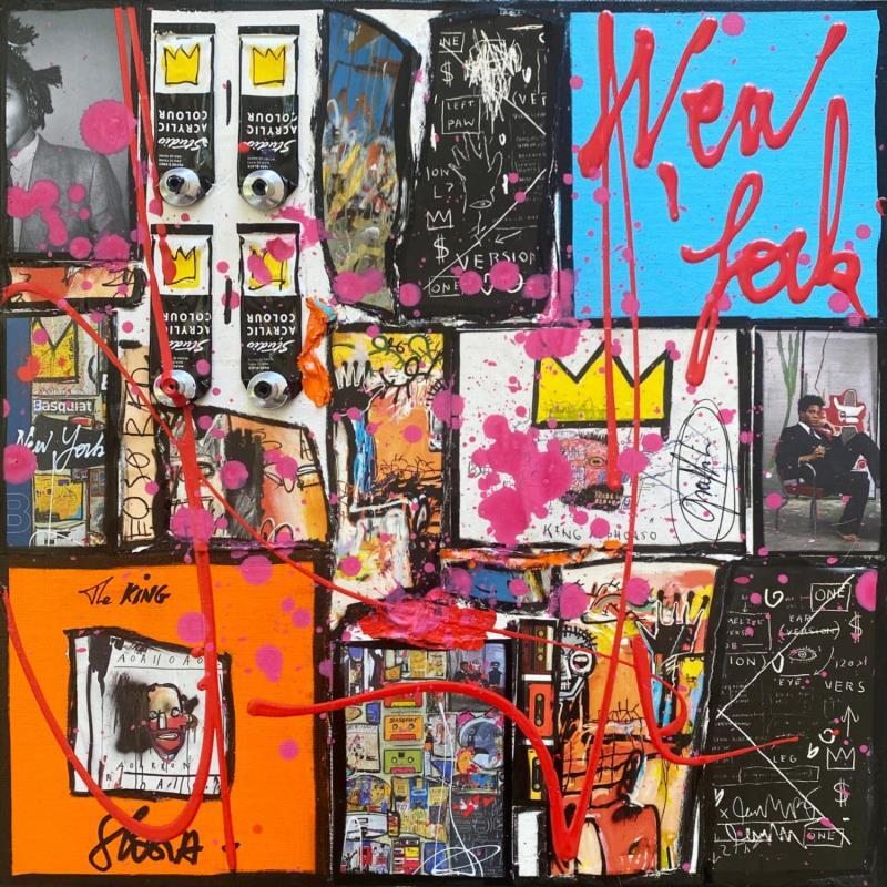 Painting POP NY (Basquiat) by Costa Sophie | Painting Pop art Acrylic, Gluing, Upcycling Pop icons