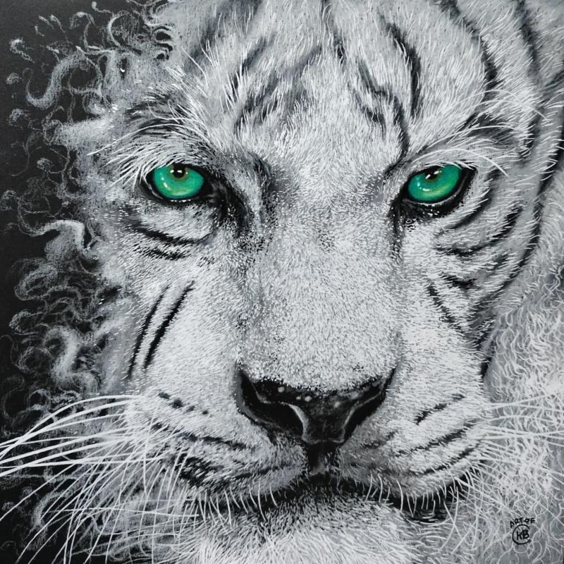 Peinture Tigre blanc par Benchebra Karim | Tableau Figuratif Pastel, Posca Animaux, Nature, Société