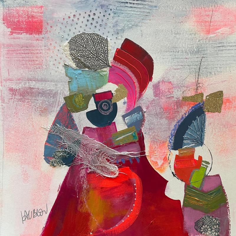 Painting Grosse dame et son enfant  by Lau Blou | Painting Abstract Acrylic Gluing